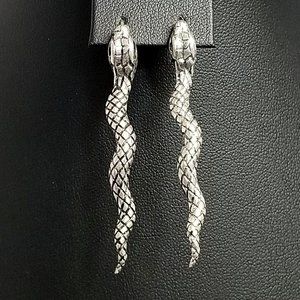 NWOT - Silver Tone Biting Snake Earrings